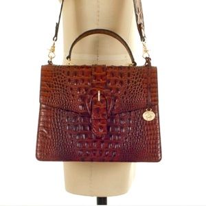 Brahmin Brown Croc-Embossed Leather Satchel